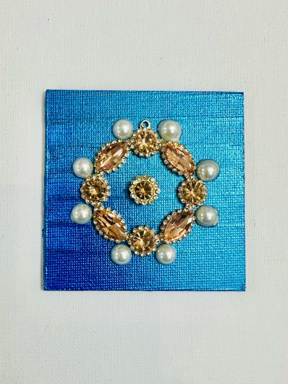 Sapphire Champagne Pearl 3x3” Handmade Mixed Media Magnet